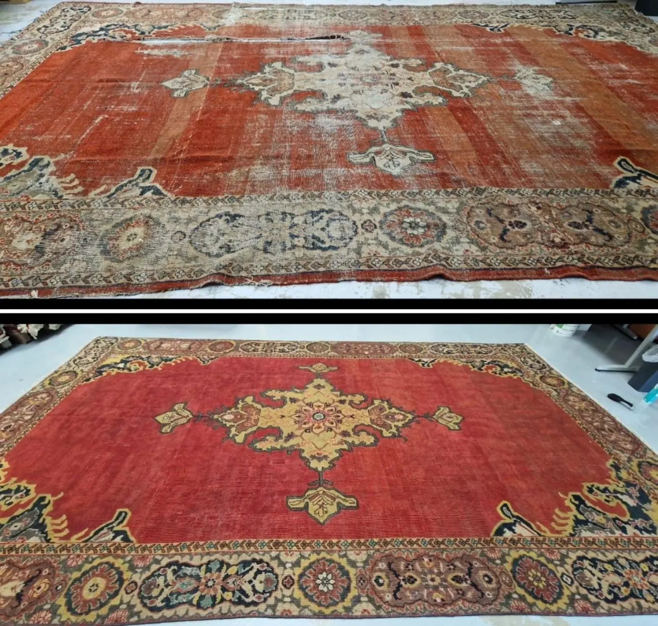 Tapis très usé, médaillon reconstitué