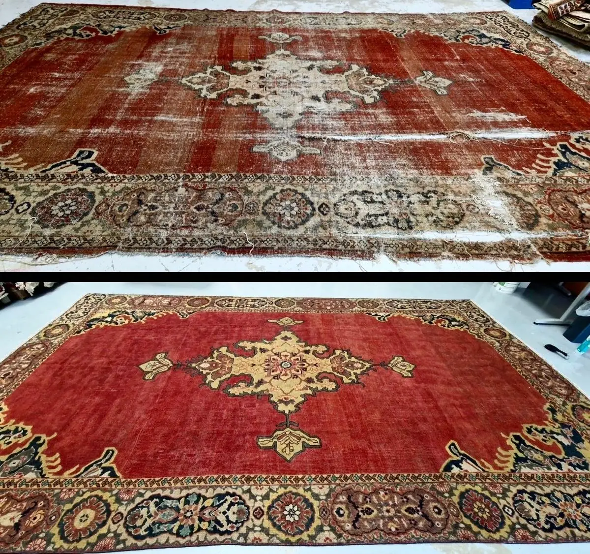 Tapis à médaillon : retramage et relainage à l'identique